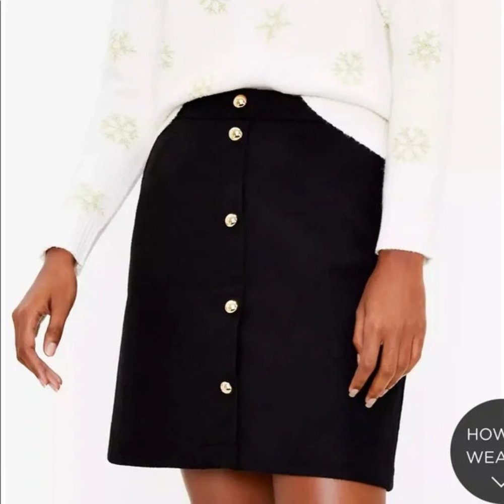 LOFT Black Gold Button Wooly Skirt Size 12